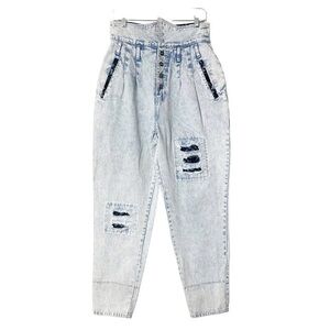 Vintage Plus Size Madonna 80s Acid Washed Distressed Fold Jeans Black Lace SZ 26